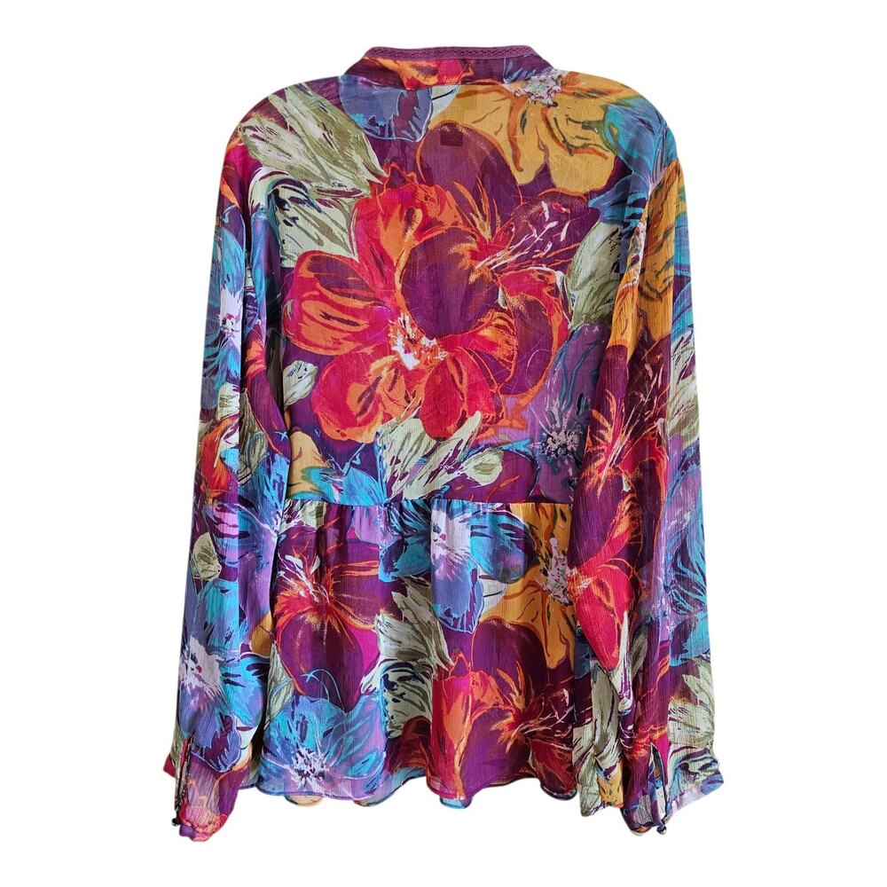 LANE BRYANT Plus 22 24 Babydoll Blouse Semi Sheer Multicolor Embellished Bust 50 - Picture 8 of 8